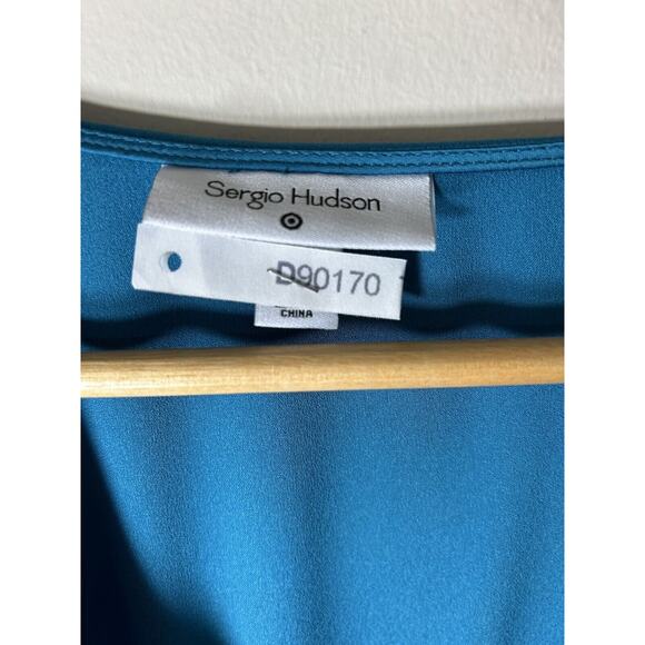 Sergio Hudson Teal Crossover Satin Bodysuit Womens Long Sleeve Blouse Sz XS - Picture 6 of 10